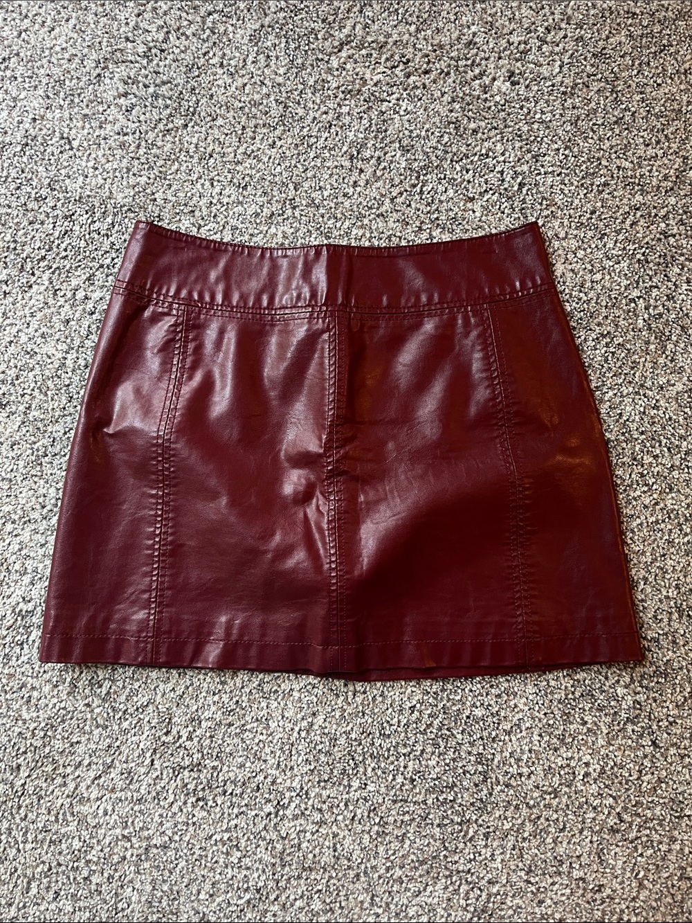 Free People Vegan Leather Burgundy Mini Skirt